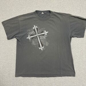 Kerusso Mens XL Faded Gray Jesus Christ Cross Graphic Tee Y2K Religious